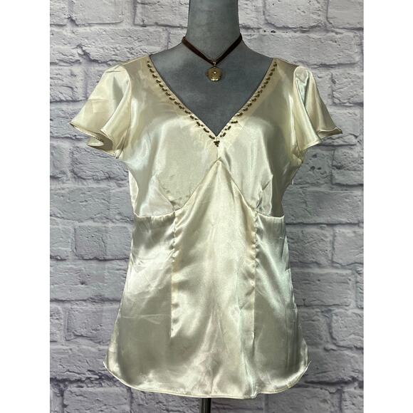 Vintage Y2K Pierre Cardin Satin Side Zip Fitted Blouse with Seed Bead Details - Picture 2 of 10